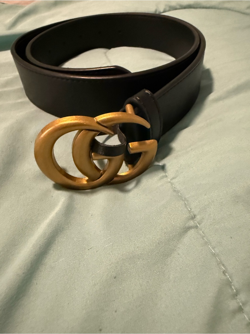 Gucci Black Leather Belt with Gold Double G Buckle